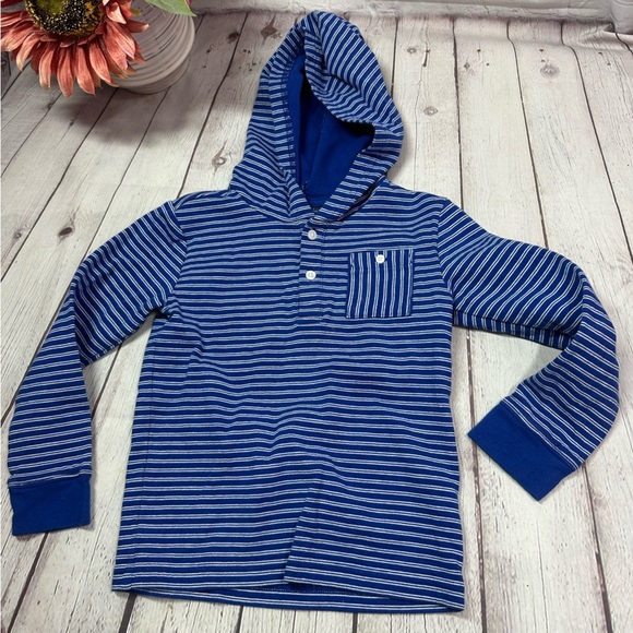 Janie and Jack Blue White Striped Hoodie sz 5Y cotton blend nautical classic - Picture 1 of 6
